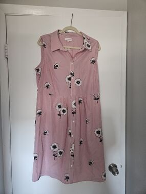 Dia & Co Pink Striped Floral Midi Shirt Dress